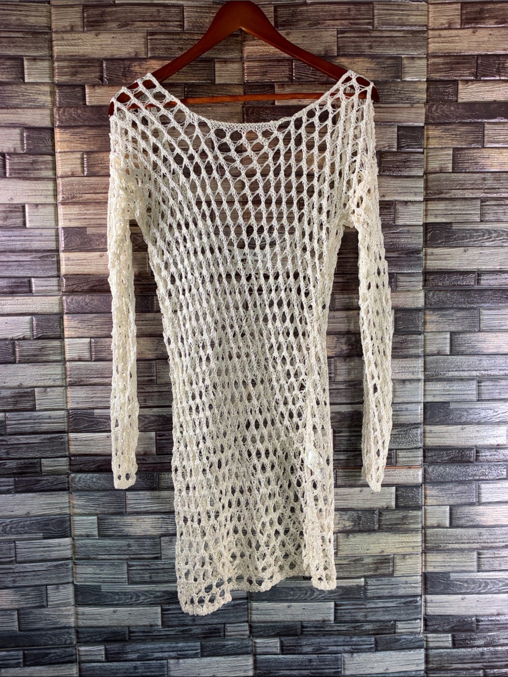 Missguided Cream Crochet Open Weave Swinsuit Cover Up Size 2/4 EUC